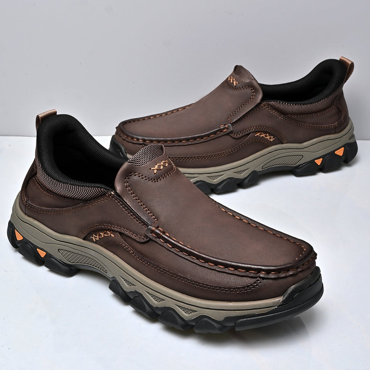 Mark® Mens Slip On Casual Outdoor Leather Walking Hiking Shoes