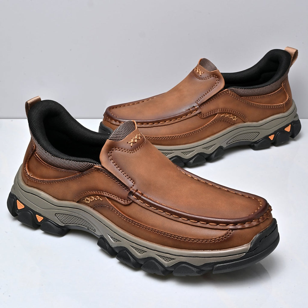 Mark® Mens Slip On Casual Outdoor Leather Walking Hiking Shoes