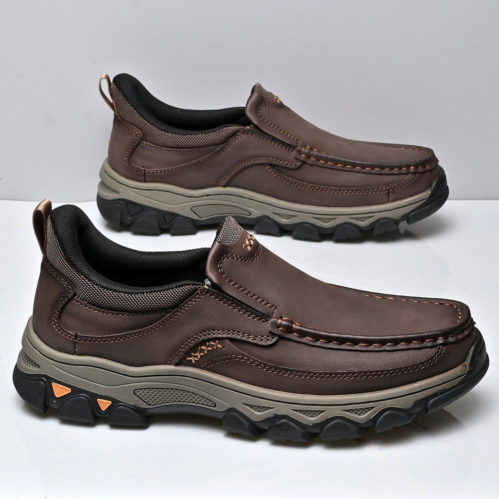 Mark® Mens Slip On Casual Outdoor Leather Walking Hiking Shoes